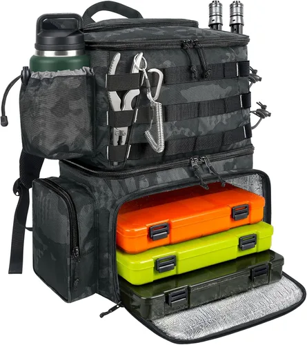Miniatura 11 de MATEIN Mochila para Pesca, Bolsa de Equipo de Pesca Resistente al Agua con Soportes para Caña de Pescar y Enfriador, Regalos de Equipo para Hombres