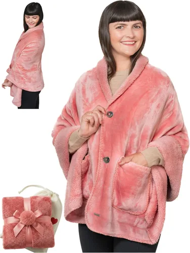 Miniatura 10 de EzrAllora Manta Poncho de Doble Capa Premium para Mujeres -Ponte y Listo Sin Mangas- Chal de Vellón Sherpa con Bolsillos - Manta Vestible - Regalos