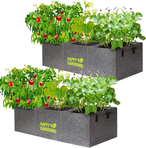 Bolsas de cultivo de tela, paquete de 2 camas de jardín elevadas con asa para jardinería de hierbas vegetales, macetas de tela para interiores y