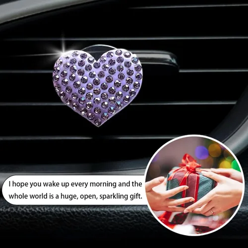 Miniatura 4 de Osilly Clips brillantes para ventilación de automóvil, 2 piezas de clip de salida de aire acondicionado con dije de corazón, accesorios de diamantes