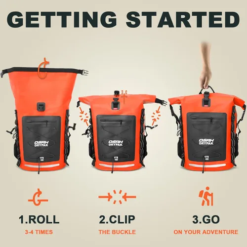 Miniatura 6 de OSAH DRYPAK Mochila Impermeable Bolsa Seca – Mochila de Senderismo con Tapa Enrollable para Viajes, Canotaje, Paseos en Bote, Camping y Pesca