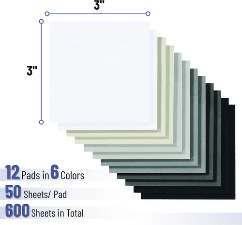 Miniatura 2 de Mr. Pen - Notas adhesivas, 3 x 3 pulgadas, 12 blocs, 600 hojas, notas adhesivas de tonos grisáceos de 3 x 3 Notas adhesivas a granel