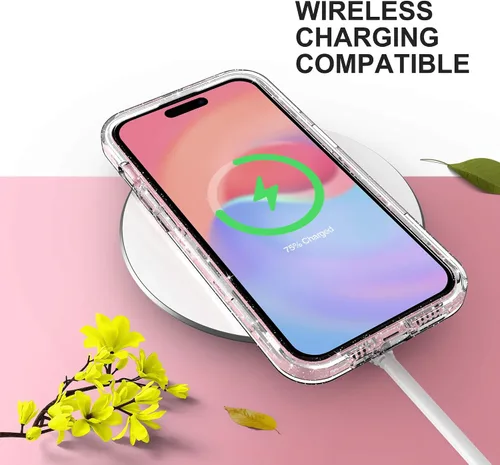 Miniatura 7 de ULAK Funda compatible con iPhone 15 Plus con purpurina, resistente de doble capa de protección a prueba de golpes, funda protectora transparente