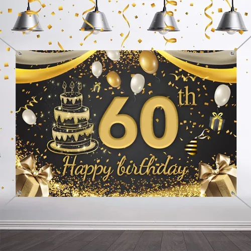 Cartel decorativo de 60 cumpleaños para decoración de puerta, cartel de tela, cartel de bienvenida para fiesta de cumpleaños de 60 años, cartel de