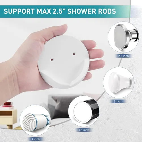 Miniatura 2 de Kitosun - Soporte adhesivo para barra de cortina de ducha para pared, soporte profundo de 3/5 con cinta para montaje rápido sin taladrar y tornillos