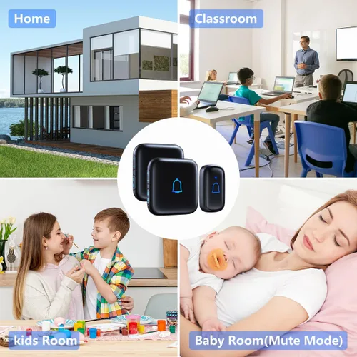 Miniatura 6 de Timbre Inalámbrico de 1000 Pies con 66 Melodías Impermeable 115dB 7 Niveles de Volumen Modo Silencioso con Flash LED Timbre Inalámbrico para Cuarto