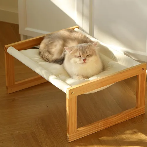 Miniatura 6 de FUKUMARU Hamaca Cama para Gatos, Cómodo Sofá de Terciopelo para Gatos de Interior, Percha de Madera Elevada para Gatos, Sofá para Mascotas de 21