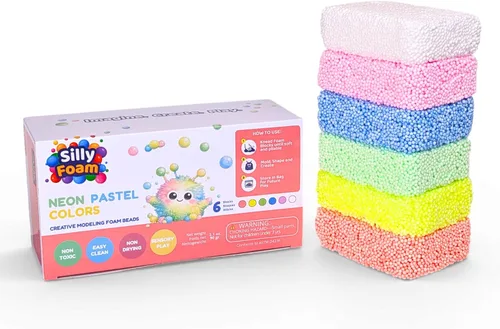 Miniatura 9 de Espuma Tonta, Cuentas de Espuma de Modelado Creativo, Paquete de 2 de 6 Primarios + 6 Bloques Pastel Neón, Sin Slime Sin Desorden, Perfecto