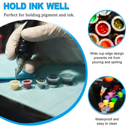 Miniatura 3 de Emalla Kit de tapa de tinta de tatuaje, 300 tapas de tinta mixtas para tatuajes, 100 pequeñas, 100 medianas, 100 vasos de tinta de tatuaje grandes