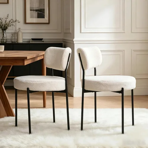 Miniatura 11 de Boucle - Juego de 2 sillas de comedor, modernas sillas de cocina tapizadas de mediados de siglo con respaldo curvado y patas de metal negro, sillas