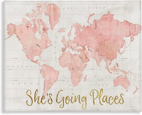 Miniatura 8 de Stupell Industries "Going Places Girl's Map", placa artística de pared, 15 x 10 pulgadas, fácil de colgar y resistente, fabricado en Estados Unidos
