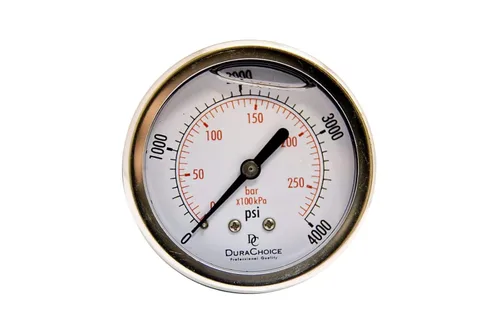 Medidores de presión rellenos de líquido de 2 pulgadas - caja de acero inoxidable, latón, 1/4 "NPT, conexión de montaje trasero central, 0-4,000PSI