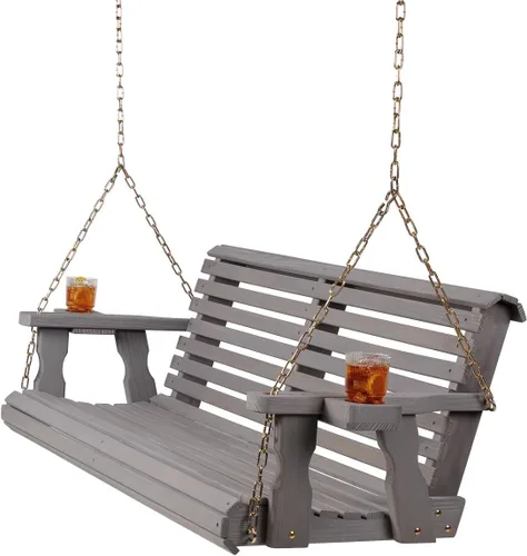 Miniatura 7 de Columpio Amish resistente para terraza (800 lb) con cadenas para colgar y posavasos Tinte negro semisólido