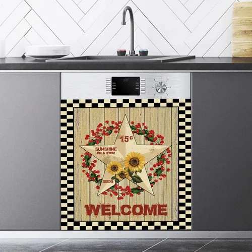 Miniatura 3 de Prim Barn Star - Adhesivo para lavavajillas, cubierta de madera de campo, cubierta de calcomanía decorativa de cocina con corona de sol, cubierta