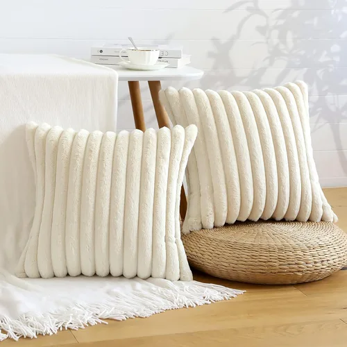 Miniatura 10 de Soleebee Juego de 2 fundas de cojín, terciopelo suave, acogedoras, pelo sintético de conejo, sofá, cama, silla, decorativa para el hogar, 22 x 22