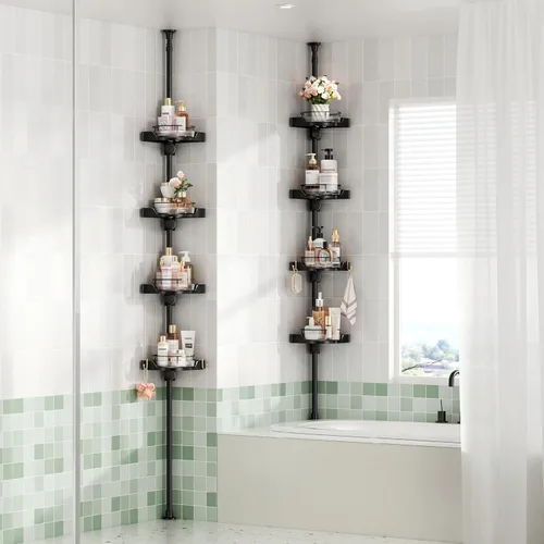 Miniatura 8 de YCIA&DONE Poste de tensión giratorio de 360°, organizador de ducha de esquina de 3 niveles para estante de baño, bañera, estante de ducha ajustable