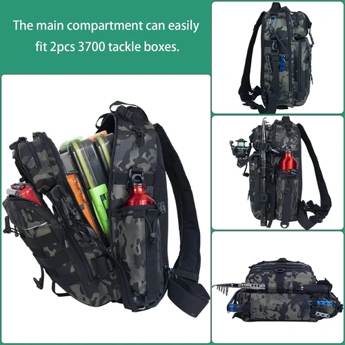 Miniatura 3 de Blisswill - Bolsa de almacenamiento para equipo de pesca al aire libre - Mochila de pesca grande resistente al agua I: camuflaje bosque
