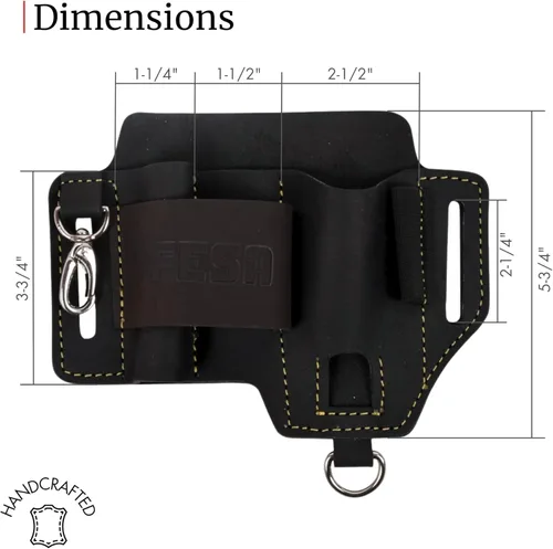Miniatura 5 de FESA Funda multiherramienta de cuero para cinturón, organizador de cuero EDC para cuchillo de bolsillo táctico, linterna y bolígrafo, con gancho