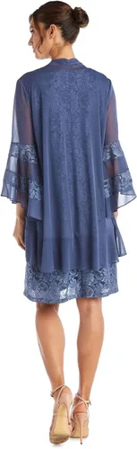 Miniatura 2 de R&M Richards Conjunto de 2 piezas de vestido y chaqueta con encaje adornado hasta la rodilla para mujer