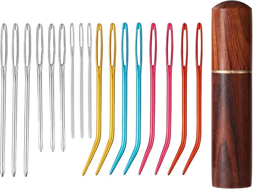 Miniatura 11 de Kit de 17 agujas de coser de ojo grande, agujas romas de acero inoxidable y agujas de tapiz dobladas, agujas de tapiz afiladas, agujas de tejer a