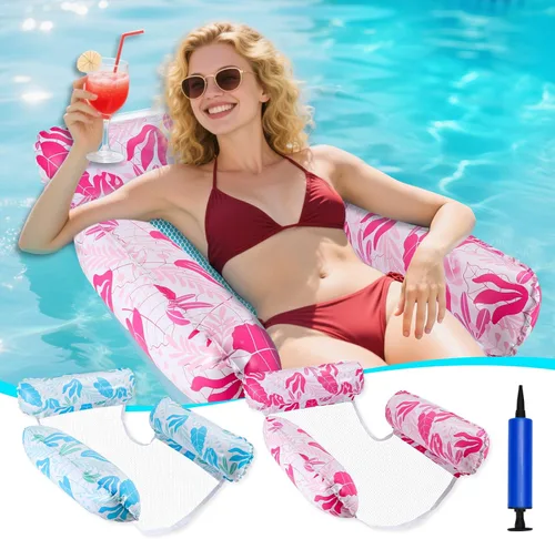 Miniatura 8 de Flotadores de piscina inflables para adultos, paquete de 2 hamacas flotantes multiusos para piscina, material de PVC resistente, flotadores de agua