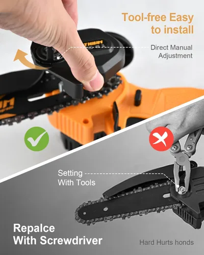 Miniatura 7 de Mini motosierra eléctrica de mano portátil de 6 pulgadas con 2 baterías, 2 cadenas para cortar árboles, corte de madera, patio y jardín