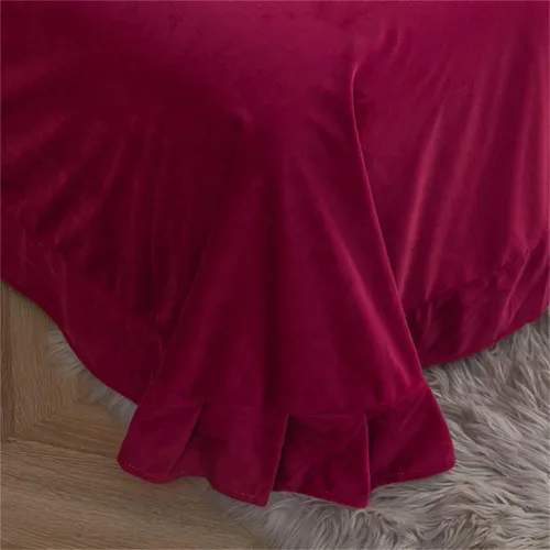 Miniatura 3 de Juego de funda de edredón vertical de terciopelo súper suave, color rojo, cama doble king, 4 piezas, juego de cama de felpa y funda de almohada