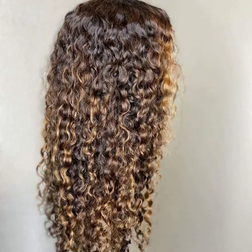 Miniatura 4 de Pelucas de cabello humano rizado de color rubio degradado 1B/27 de densidad del 180% para mujeres negras, pelucas de encaje de cabello humano HD