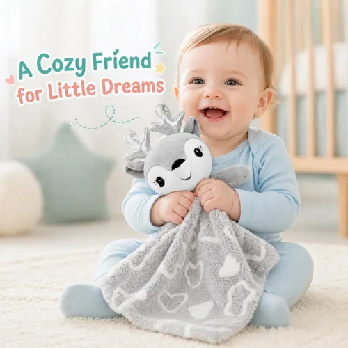 Miniatura 2 de June Garden Cozy Dream Manta de Seguridad de Vellón para Bebé - Mantas para Cuna de Guardería - 15 x 15 pulgadas Lovey - Peluche de Ciervo Relleno