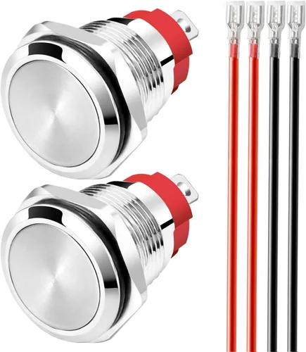 Miniatura 10 de Gebildet 2 piezas Botón de presión de cierre LED azul impermeable 110-230VAC/15Amp 16 mm Interruptor de botón de acero inoxidable impermeable
