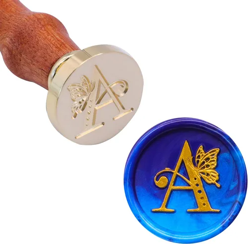 Miniatura 5 de SWANGSA Kit de sello de cera con letra inicial del alfabeto A, sello de sellado de letras de mariposa vintage con 200 cuentas de cera de sellado
