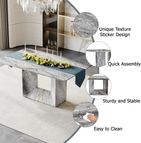 Miniatura 4 de Conjunto de mesa de comedor MUUOKY para 4, mesa de cocina de 63'' y sillas para 4, conjunto de mesa gris y 4 sillas modernas, adecuado para comedor