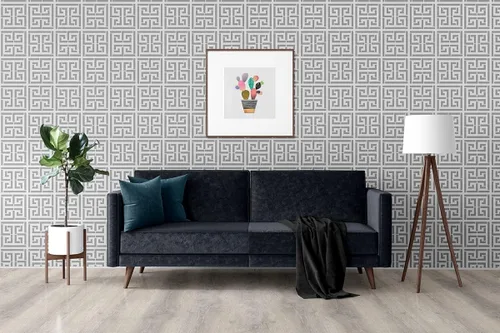 Miniatura 4 de AMINAH DECO Papel tapiz de 17.7 x 236.0 pulgadas, diseño de llave griega, papel tapiz autoadhesivo con diseño de enrejado geométrico, color plateado
