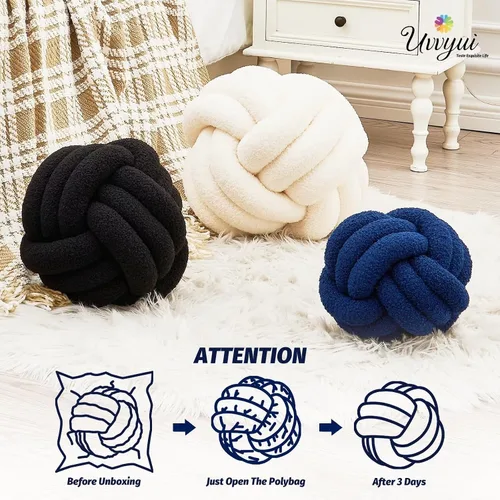 Miniatura 4 de Uvvyui Bola de almohada de nudo, almohadas decorativas suaves para el hogar, almohada redonda, almohada de felpa anudada hecha a mano, cojín redondo