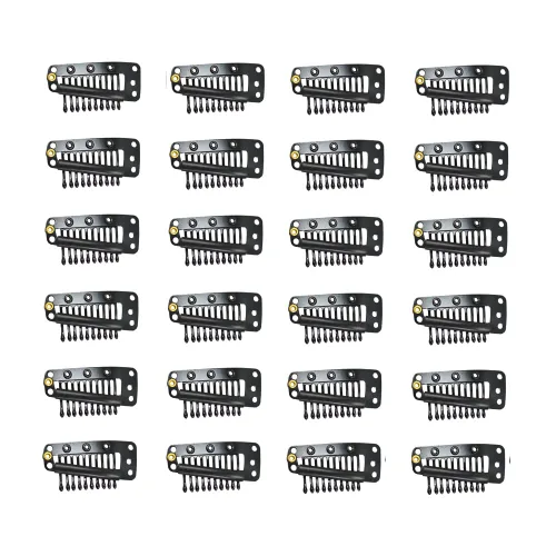 Miniatura 20 de YANTAISIYU 24 unids/lote 1.260 in 9-dientes Metal peluca clips con tapón de goma, peluca invisible accesorios clips (negro)