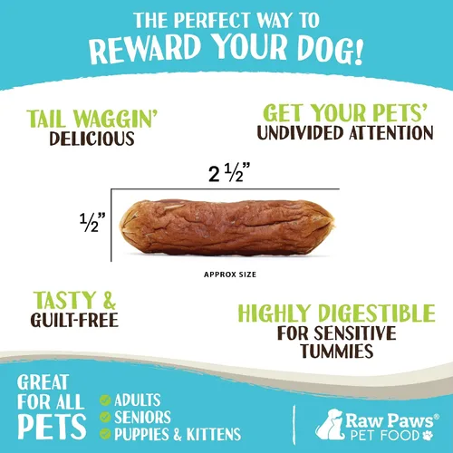Miniatura 3 de Raw Paws Golosinas de salchichas suaves sin granos para perros y gatos – Receta de carne de res, 6 onzas – Golosinas para perros con salchicha