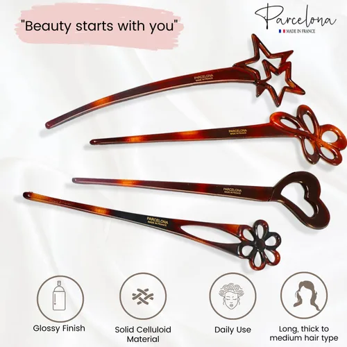 Miniatura 2 de Parcelona French Lavish - Juego de 4 palillos de celuloide para el pelo de moño grande para mujer