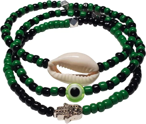 Miniatura 32 de 3 pcs Ilde Cowrie seashell Evil Eye Hamsa Hand Orisha Santeria Pulseras Bracelet Set