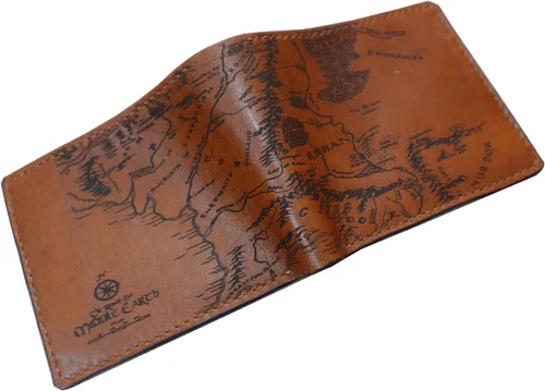 Miniatura 14 de Billetera vintage hecha a mano para hombre – Cuero auténtico plegable con grabado de mapa, regalo personalizable, Castaño, medio, Billetera plegable