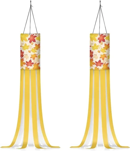 Miniatura 31 de Mumeson 2 piezas de calcetines de viento de otoño de arce de otoño, decoración al aire libre con bandera de cola, decoración colgante para pared