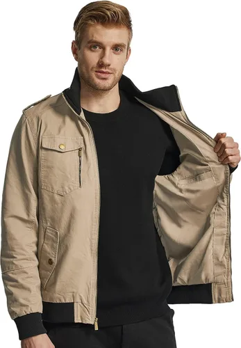 Miniatura 3 de Wantdo Chamarra rompevientos para hombre con cuello de algodón para hombre.