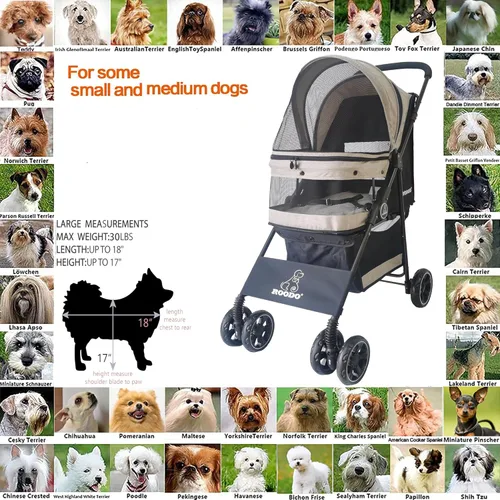Miniatura 4 de ROODO Cochecito de 4 Ruedas para Perros y Gatos Mascotas, el Mejor Ligero Plegable Compacto Portátil Jogger Todo Terreno Viaje Equipo para Mascotas
