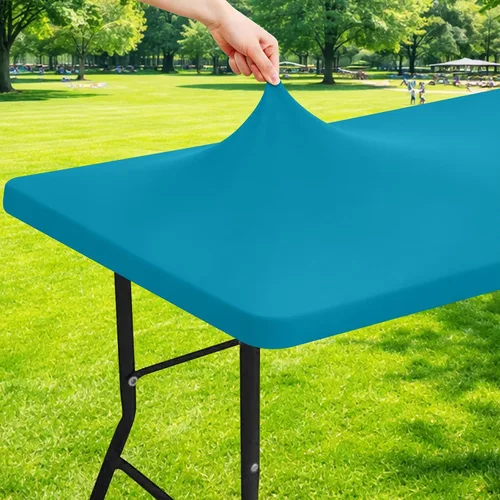 Miniatura 33 de Moosfor Mantel rectangular de elastano de 4 pies, manteles elásticos ajustables para pícnic, funda elástica y lavable para mesa de patio para Azul
