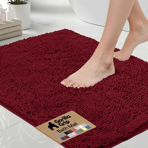 Miniatura 81 de Gorilla Grip - Tapete de baño afelpado, absorbente, peludo, de felpilla, para base de inodoro cuadrada, reverso de goma, suave, de microfibra, claro