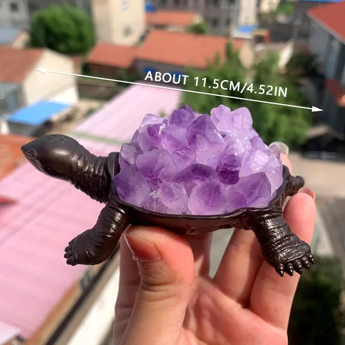Miniatura 2 de Runyangshi Tortuga de amatista natural de 4.52 pulgadas, tortuga de cristal curativo de brotes de amatista, hecha a mano, decoración del hogar