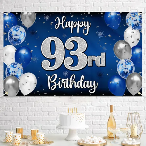 Miniatura 283 de Decoración de feliz cumpleaños 35, globo azul y plateado de 35 años, cartel grande de telón de fondo de cumpleaños, suministros para fiesta de 35th