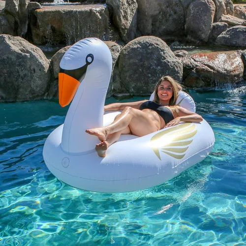 Miniatura 4 de GoFloats Flotadores inflables gigantes para piscina, elige unicornio, dragón, flamenco, cisne o toro, incluye flotador de bebida