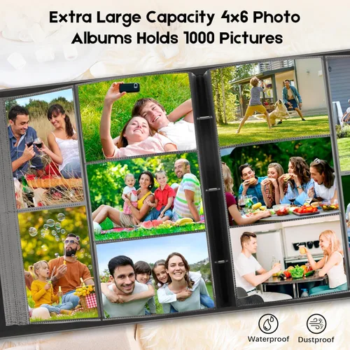 Miniatura 2 de Álbum de fotos de bolsillo para 1000 fotos 4x6 con cubierta de cuero, capacidad extra grande para 1000 fotos horizontales y verticales, páginas