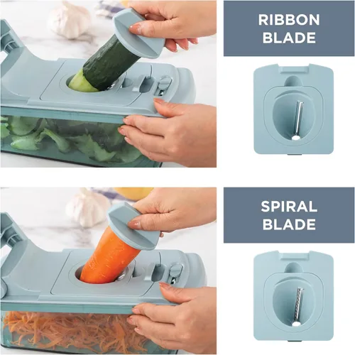 Miniatura 5 de Cook with Color Picador de verduras – Multifuncional 11 en 1 picador de verduras con recipiente – Picador de alimentos para picar, picar, rebanar