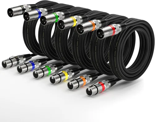 Miniatura 20 de EBXYA Paquete de 10 cables XLR XLR macho a hembra de 3 pines, cable de conexión de micrófono de 3 pines, cable de iluminación compatible